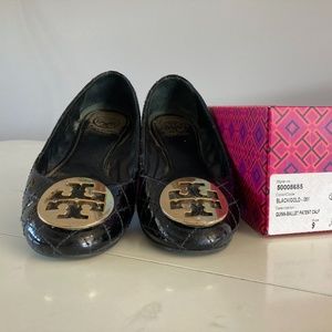 tory burch black patent ballet flats size 9